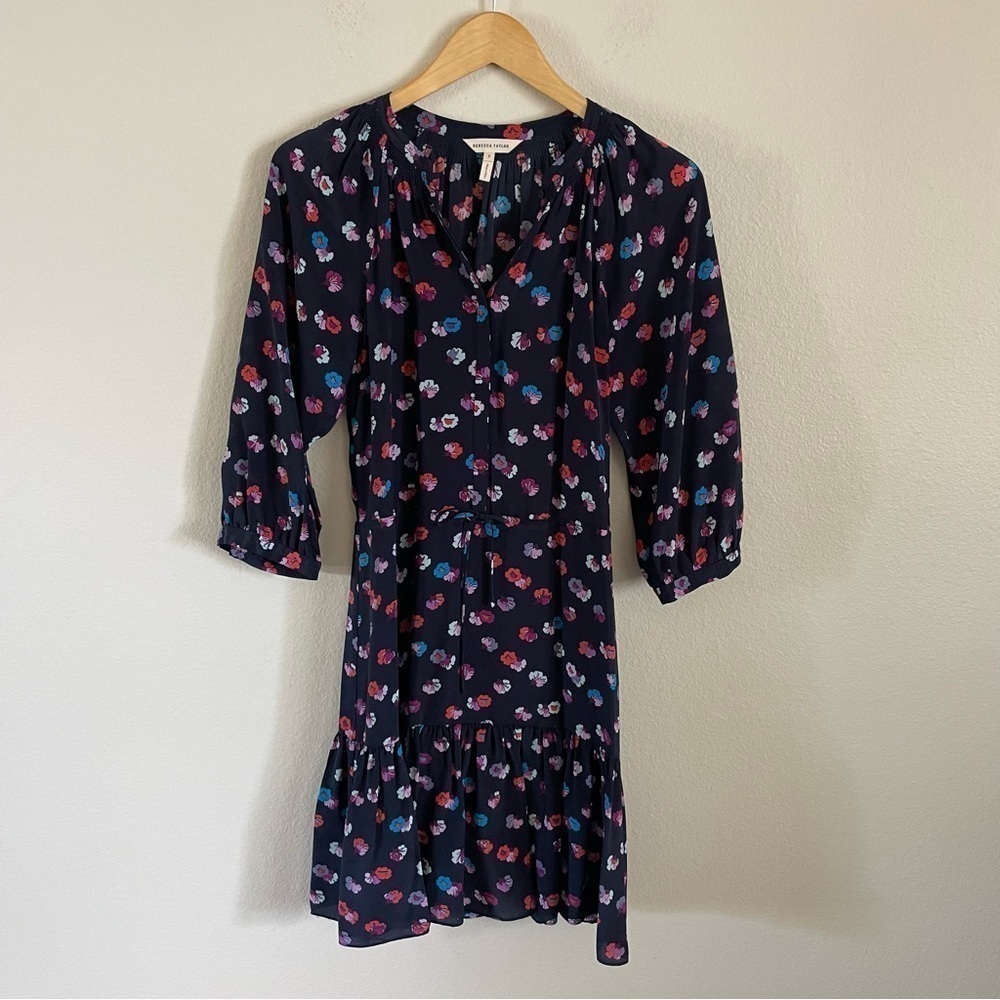 Rebecca Taylor Silk Floral Print Dress Navy Size 2